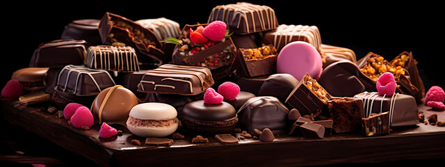 an array of gourmet chocolates, presented in an appetizing and luxurious manner