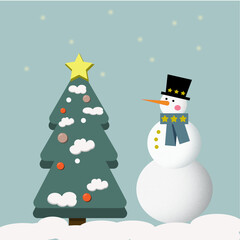 snowman with christmas tree