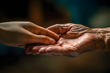 Fototapeta premium Taking care of the elderly concept with young woman holding the hand of a senior
