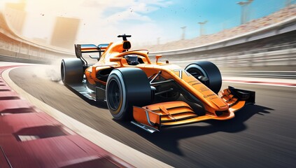 An Energetic Orange Race Car Speeding Down the Vibrant Race Track