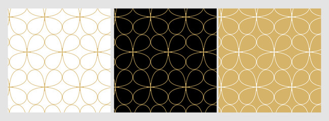 Luxury gold background pattern seamless geometric line floral circle abstract design vector set. Christmas collection. Geometric line art deco pattern. 	