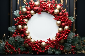 Fototapeta na wymiar Rustic Christmas wreath ornaments a beacon of yuletide charm