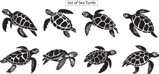Foto op Plexiglas set of sea turtles silhouette, turtle silhouette set © Muhammad