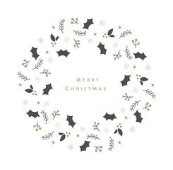 シンプルでおしゃれなクリスマスリースのイラスト
