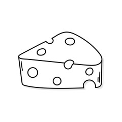 Cheese slice vector icon in doodle style. Symbol in simple design. Cartoon object hand drawn isolated on white background.