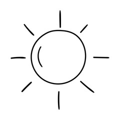 Sun vector icon in doodle style. Symbol in simple design. Cartoon object hand drawn isolated on white background.
