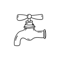Faucet tap vector icon in doodle style. Symbol in simple design. Cartoon object hand drawn isolated on white background.