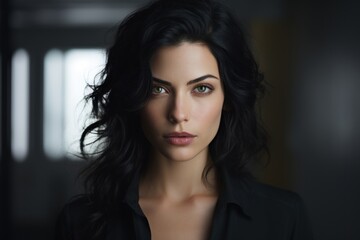 Fototapeta premium Woman, 30s, modern look. black hair, businesswoman, with skin texture,