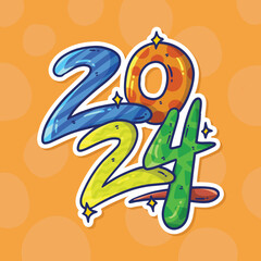 Colorful 2024 logo text vector design with cartoon illustration style. 2024 text design typography for new year poster or greeting