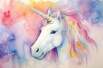 Estores personalizados infantiles con tu foto Unicorn watercolor background. Cute adorable unicorn card