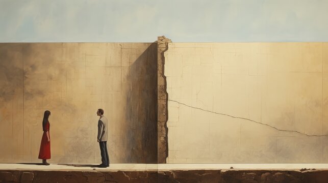 wall, two people, copy space, 16:9