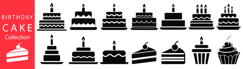 Cake icon set illustration. Birthday food Cake set. Simple Vector Illustration Logo 