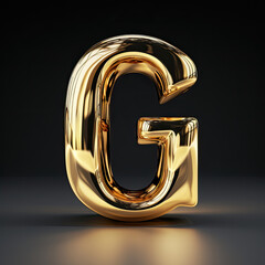 Golden letter G uppercase. 3D rendered font isolated on black background. - obrazy, fototapety, plakaty