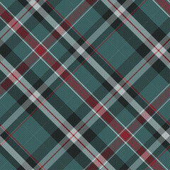 Diagonal Gingham Abstract Check Plaid Pattern in Dark Green, Black, White, Red. Tartan illustration vector background for fabric, textile