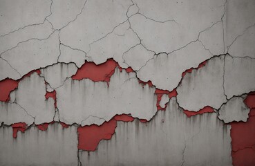 Gray and red shabby old concrete wall texture with cracks. Gray old grunge concrete wall background