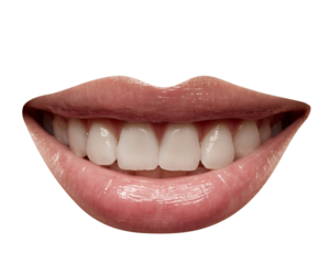 Beautiful woman smile with whitening healthy teeth isolated on transparent background. Perfect, healthy female smile.