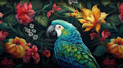 The tropical bird pattern has colorful flowers and bird illustrations