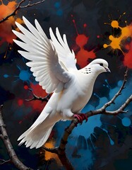 Dove on Vibrant Paint Splash Background, Generative AI
