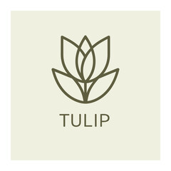 Minimal line art vector logo of a tulip, suitable for various digital and print applications. Available in EPS, SVG, PNG, and JPEG formats with transparent background. Modern, professional, and versat