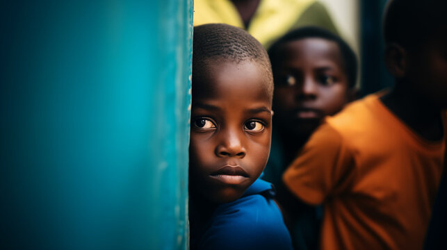 Young Boy at Haitian Orphanage Door, Contemplative Look