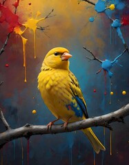 Yellow Canary on Vibrant Paint Splash Background