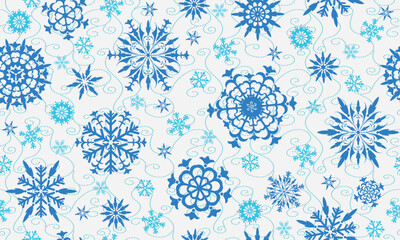 Naklejka na ściany i meble Vector seamless Christmas pattern with blue snowflakes on white