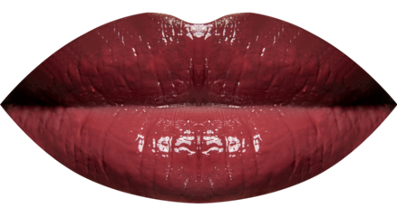 Perfect lip makeup. African-American woman full plump moisturizing with natural gloss lips isolated on transparent background.