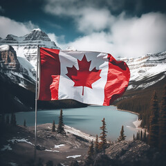 canadian flag in snow