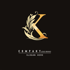 hand drawn K letters Logo, letter K logo design in leaf shape, letter K- floral decorative luxurious alphabet. Vector letter template design for brand, logo boutique, hotel, restaurant. business, K