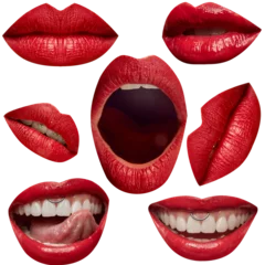 Fotobehang Collage made of photos of expressive, sensual beautiful full plump bright red female lips isolated transparent background. © Lustre