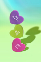 Colorful Candy Hearts with Affectionate Phrases - Perfect for Social Media Posts and Valentine's Day