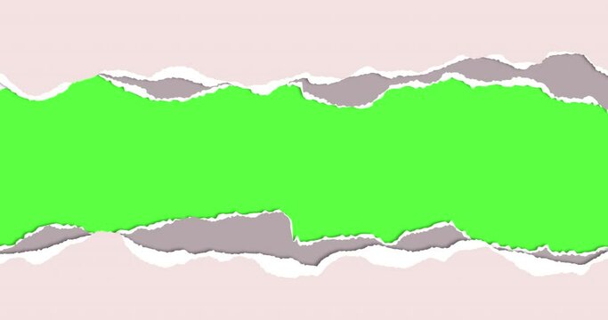 Seamless pattern of horizontal colored torn stripes paper with torn adges and soft shadow. Animated template for text or message on green screen. Alpha channel. 4K video graphic loop animation