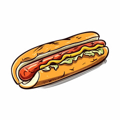Hotdog hand-drawn illustration.. Hot dog. Vector doodle style cartoon illustration
