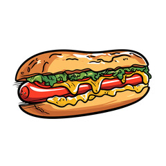 Hotdog hand-drawn illustration.. Hot dog. Vector doodle style cartoon illustration