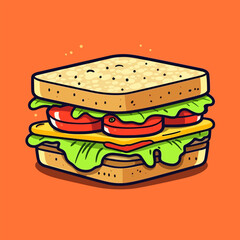 Sandwich hand-drawn illustration. Club sandwich. Vector doodle style cartoon illustration
