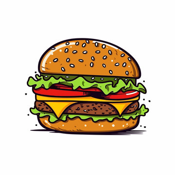 Burger hand-drawn illustration. Hamburger. Vector doodle style cartoon illustration