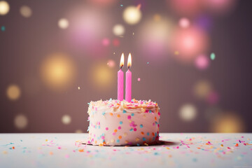 Minimalistic Celebration: Birthday Cake with Sprinkles and Glowing Bokeh