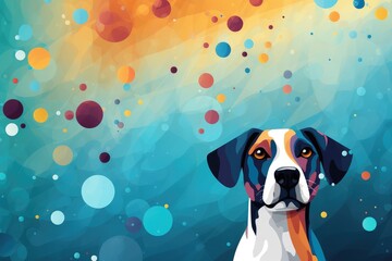 Dog on abstract background with colorful bokeh. Abstract background for Walk Your Dog Month or crufts