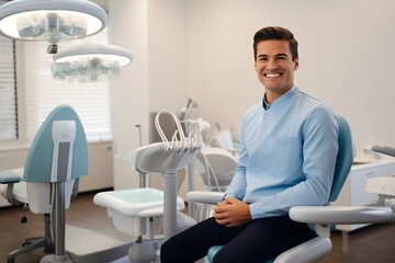 Fototapeta premium The Relaxed Patient Waiting for Dental Care in a Modern Dentist's Office