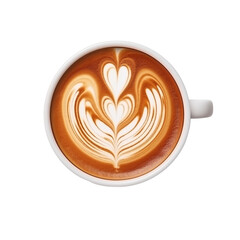 Top view latte coffee cup isolated transparent, Generative AI