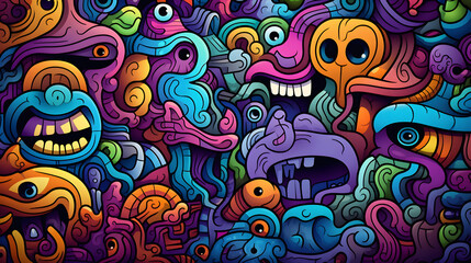 abstract background with colored monsters
