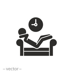 icon of taking a nap after work, free time on sofa, hands behind head, relaxation flat symbol on white background - vector illustration - obrazy, fototapety, plakaty