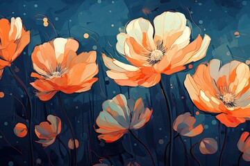Seamless floral background with poppies. Vector illustration, Postimpressionist style artwork of orange flowers, AI Generated