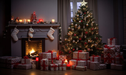Naklejka na ściany i meble christmas tree with decoration in living room
