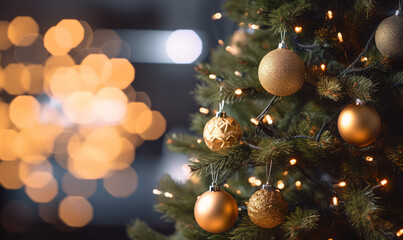 Fototapeta na wymiar christmas tree with gold ball decoration