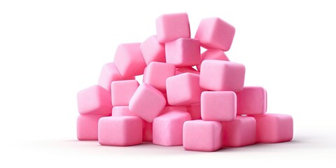 Chewing Gum Isolated, Fruit Bubble Gum Set, Pink Bubblegum on White Background