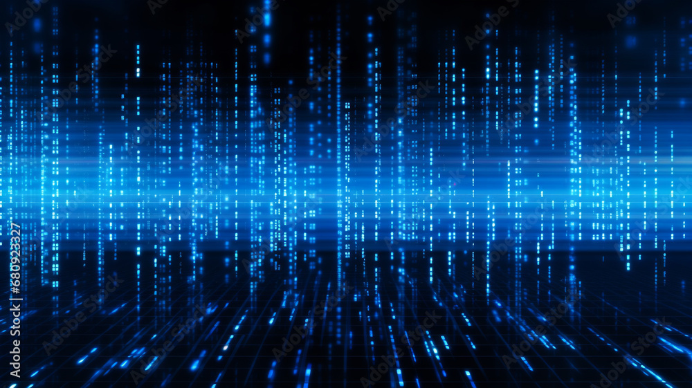 Wall mural blue digital binary data on computer screen background