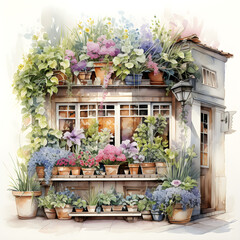 Fototapeta na wymiar flower shops, Watercolor illustrations
