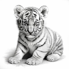 Pencil sketch baby tiger animal drawing image Generative AI