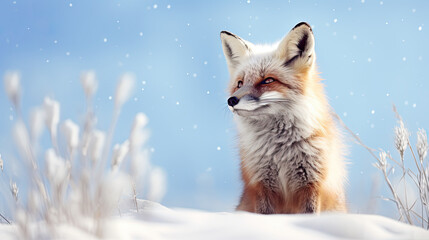 Red fox  in the snow, winter wallpaper 